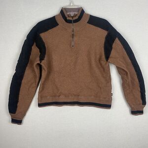 Kuhl Sweater Womens XL Brown Black Merino Wool 1/4 Zip Pullover Ladies Jacket